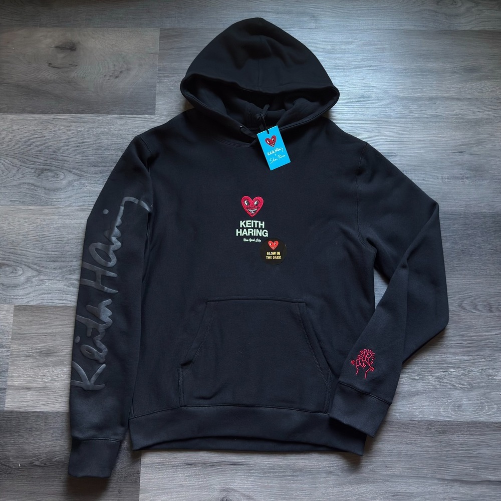 NEW Keith Haring X Shoe Palace Heart Logo Hoodie Mens XL Glow In The Dark